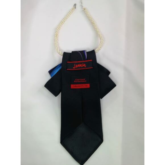 Vintage Silk Tie Pendant Artisan Made Upcycled J Garcia Faux Pearl Necklace NEW - Picture 4 of 12